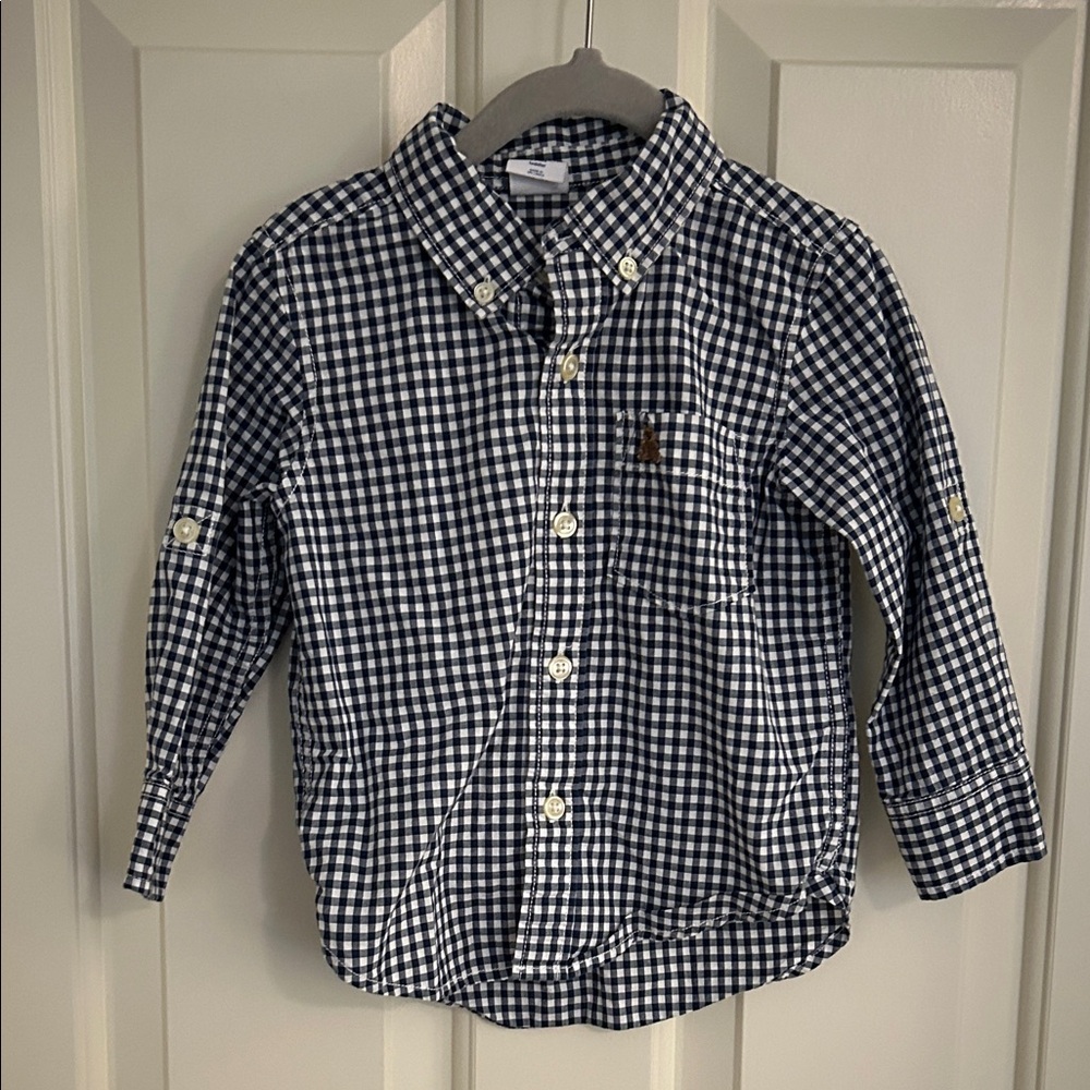 GAP Kids Navy and White Checkered Button Down Shirt size 2T